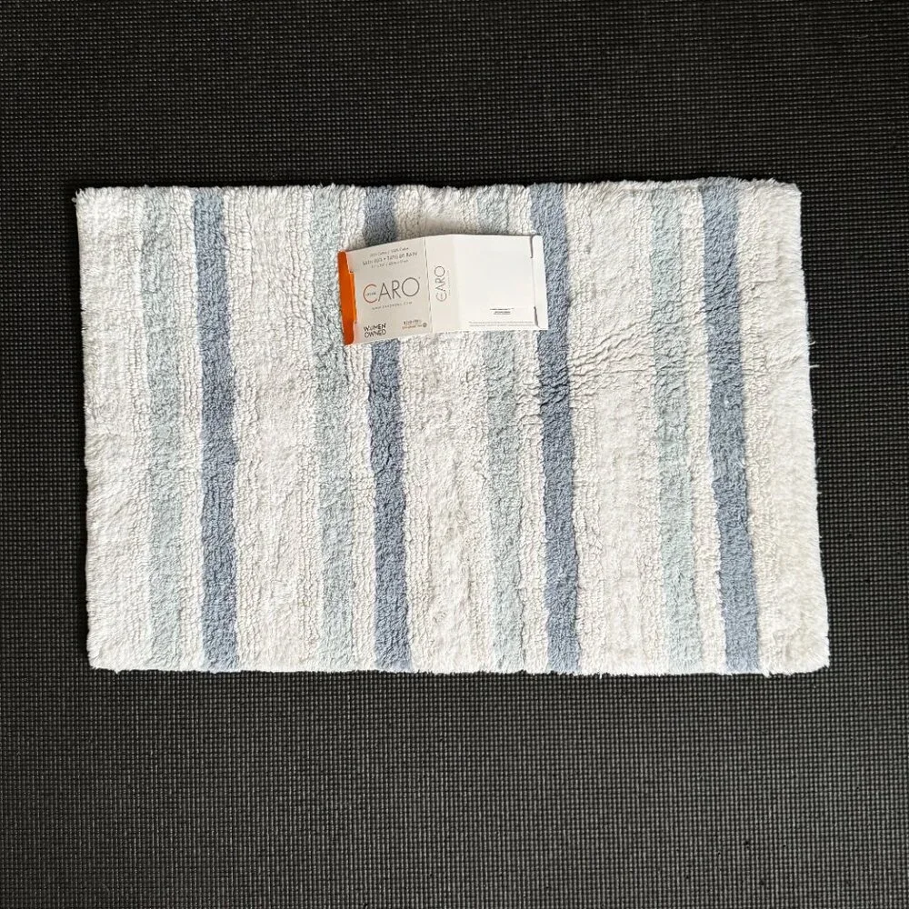 Caro 17 x 24 Blue White Stripes Striped Bath Rug Mat 100% COTTON Non Slip